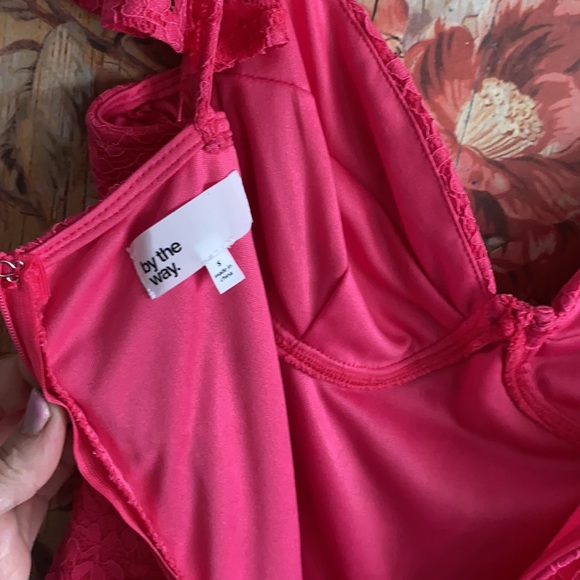 NWOT REVOLVE BY THE WAY. HOT PINK LACE ROMPER S - Picture 13 of 16